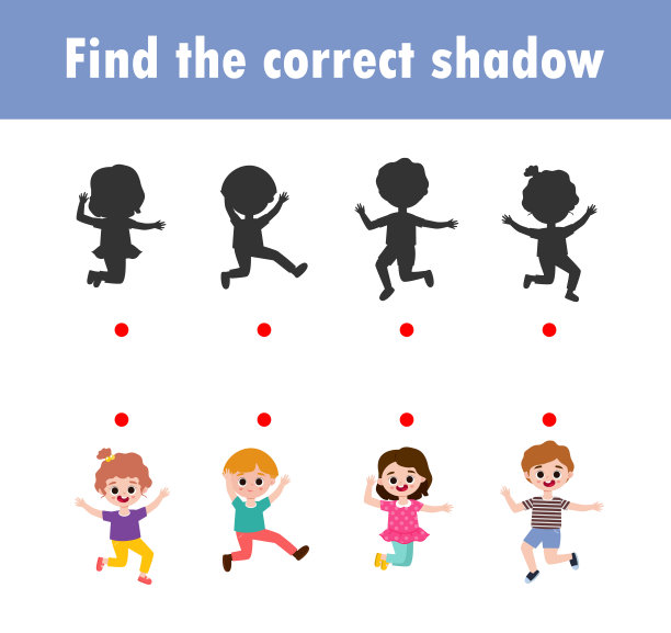 找到正确的影子。儿童教育游戏，儿童影子匹配游戏，儿童视觉游戏。连接点图片，教育矢量插图。图片下载