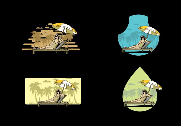 在有雨伞插图的沙滩椅上放松图片下载