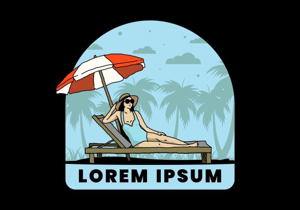 在有雨伞插图的沙滩椅上放松图片下载