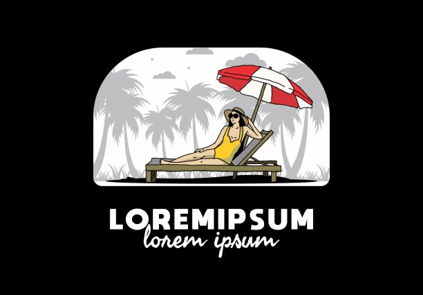 在有雨伞插图的沙滩椅上放松图片下载
