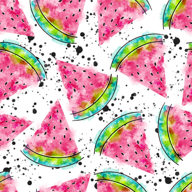 飞溅西瓜片水彩无缝图案图片下载