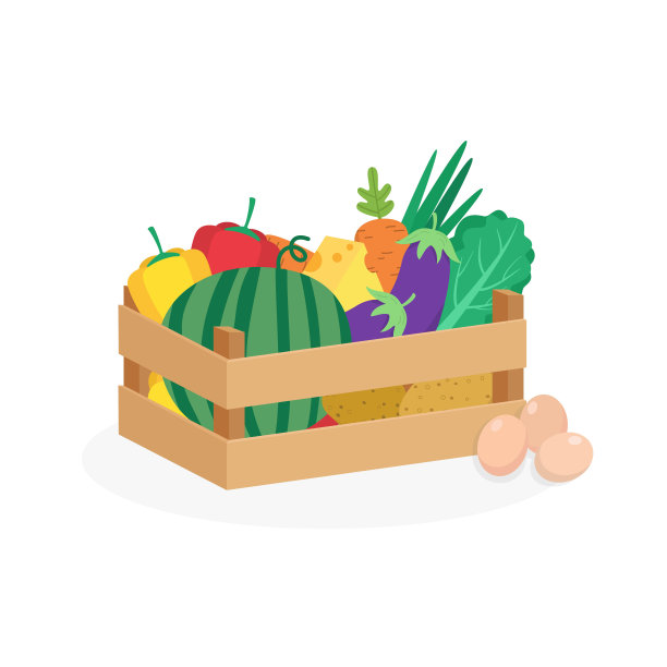 装着各种食物的木箱。图片下载