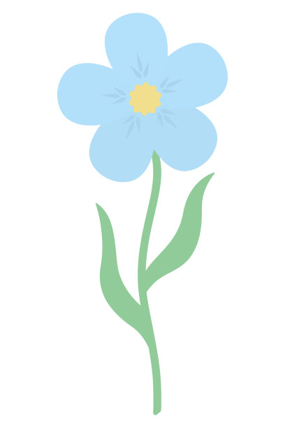 花。黄色花蕾一种开花的花蕾，花心黄色有蓝色花瓣的开花植物。颜色向量插图。茎上有绿叶。孤立的背景。图片下载