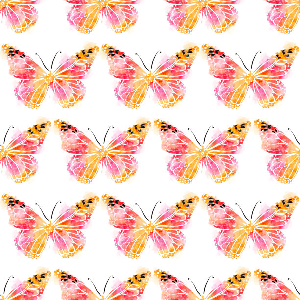 夏天蝴蝶昆虫水彩无缝图案图片下载