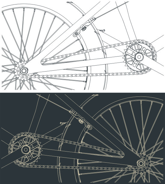 自行车链条驱动的特写插图图片下载