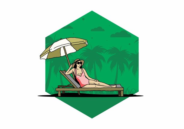在有雨伞插图的沙滩椅上放松图片下载