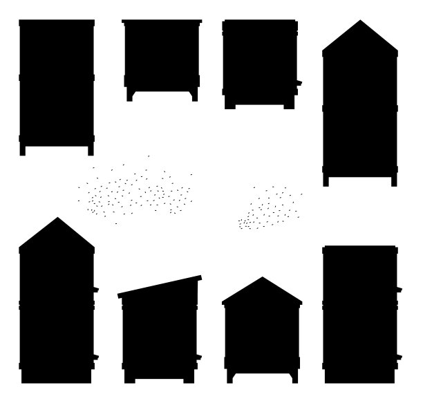 蜂房用的一套蜂箱。孤立在白色背景。剪影照片。向量图片下载