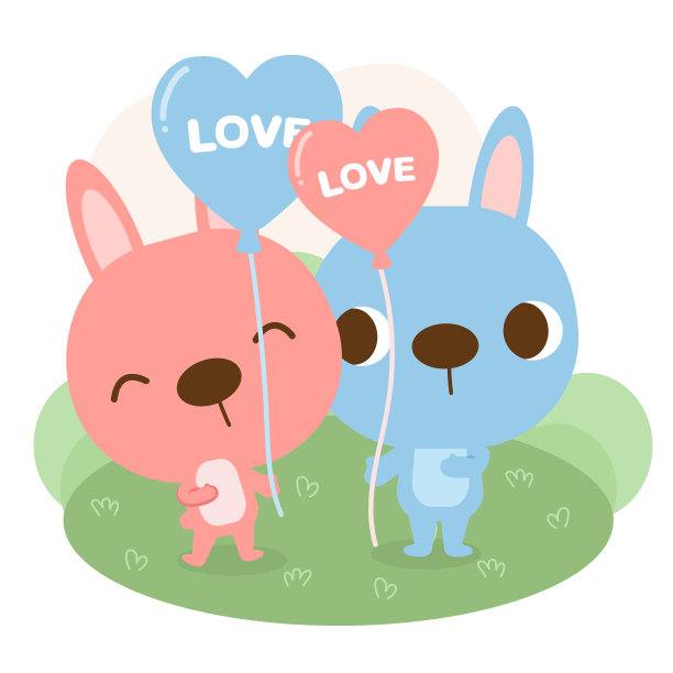 大孤立手绘卡通矢量人物设计动物情侣恋爱，涂鸦风格的情人节概念平面矢量插图图片下载