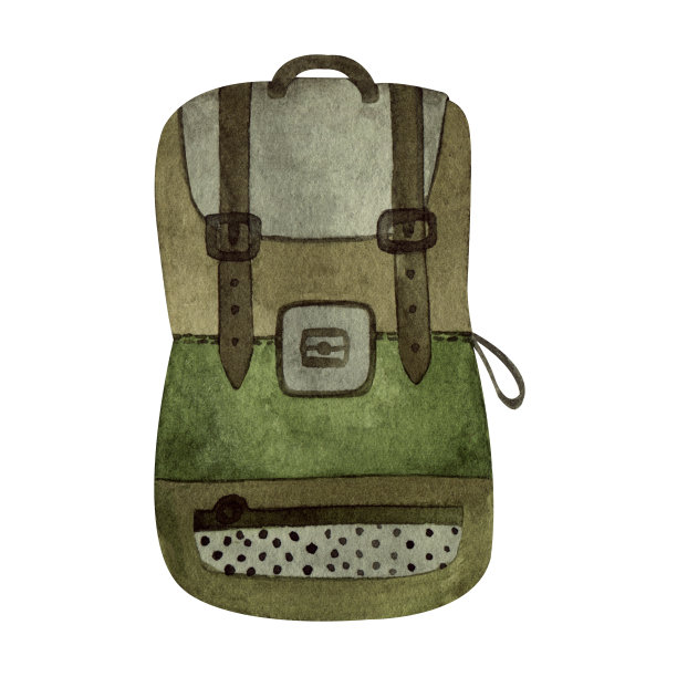 水彩时尚绿色背包徒步旅行和露营图片下载