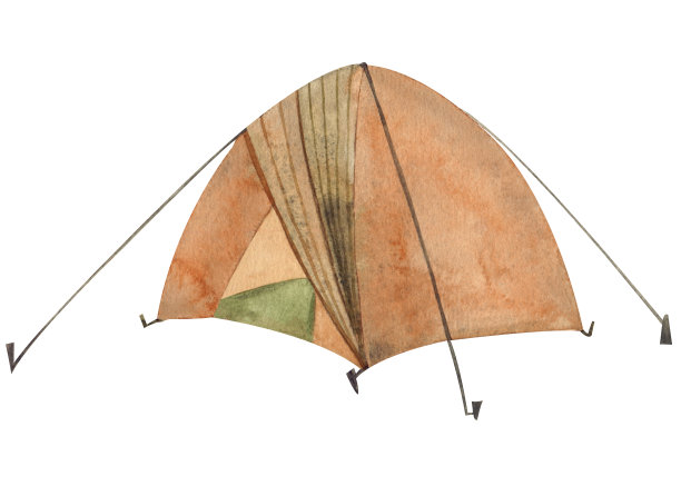 水彩橙色复古露营帐篷图片下载