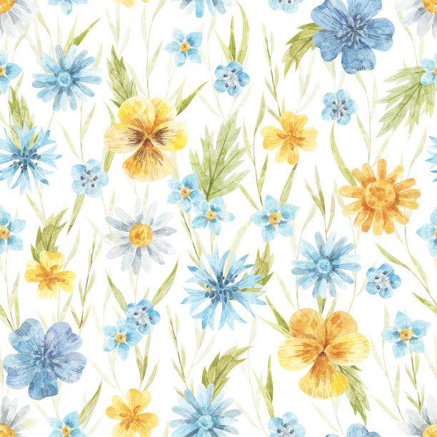 水彩无缝图案与野花。图片下载