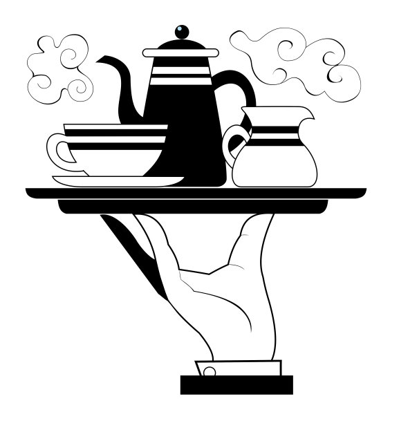 托盘上有咖啡壶、杯子和奶油图片下载