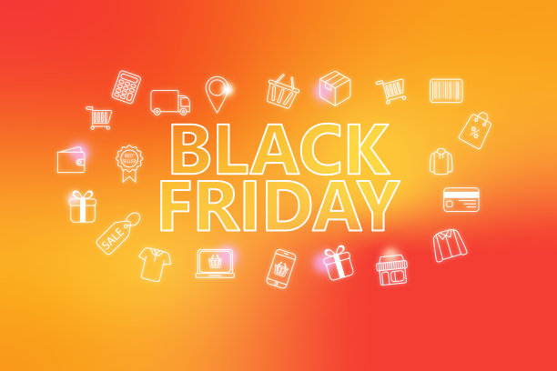 黑色星期五-电子商务网页横幅上的橙色背景。图片下载