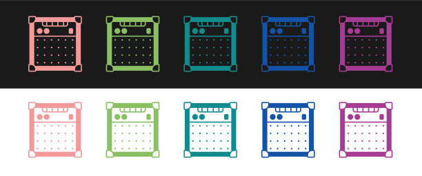 设置吉他放大器图标孤立在黑色和图片下载