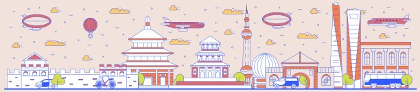 中国天际线全景在天空旅行背景图片下载