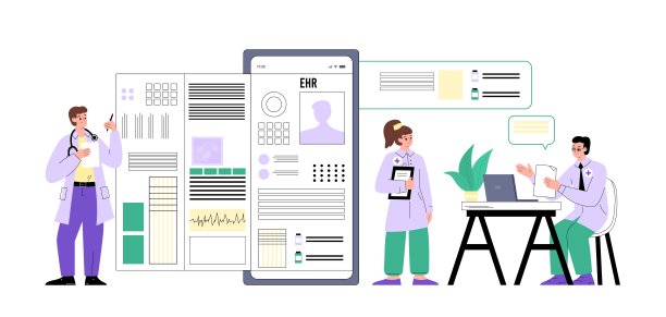 电子健康记录先进技术旗帜，扁平病媒分离。图片下载