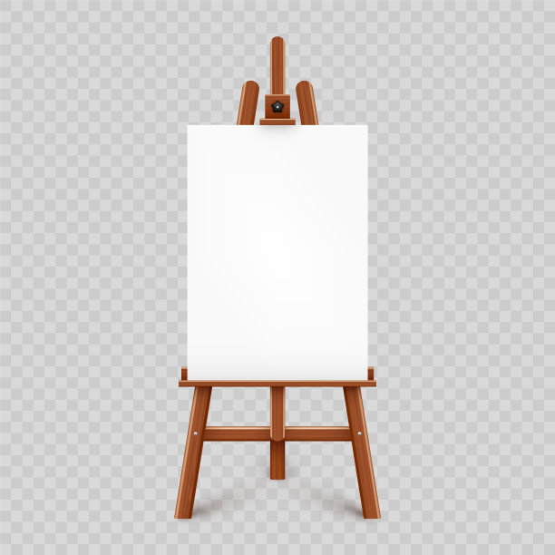 现实油漆书桌与空白白色画布。木制画架和一张画纸。放在三脚架上的展示板。艺术品模型,模板。矢量图图片下载