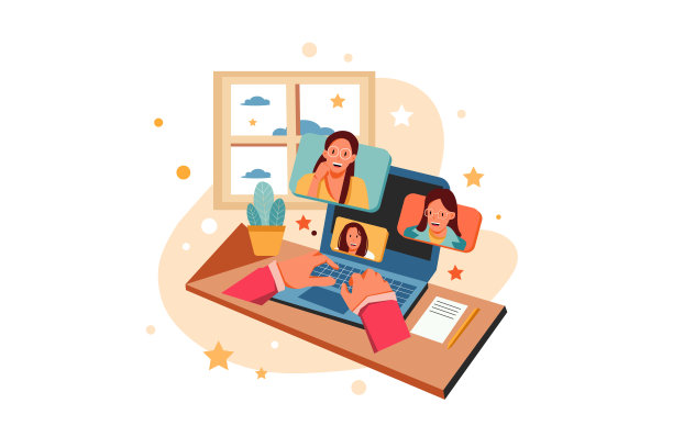 一家公司使用在线会议来讨论他们的业务图片下载