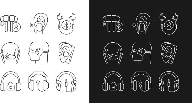 耳机线性图标设置为黑暗和光明模式图片下载