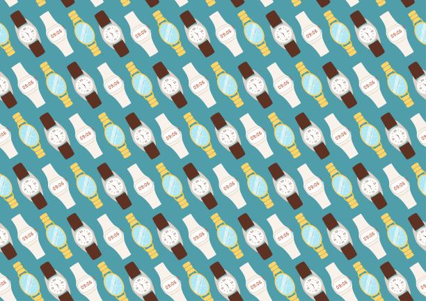 腕表无缝矢量图案。数码，金属和皮革腕表插图网页设计和打印。图片下载