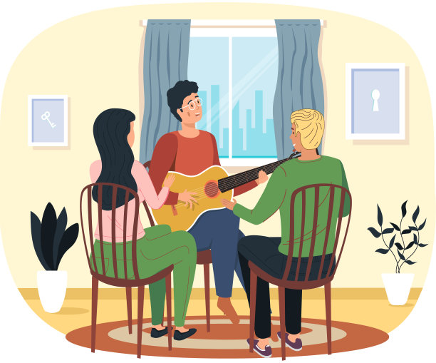 一名男子向观众唱歌。人们喜欢在家里玩原声吉他，听现场音乐图片下载