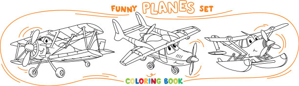 有趣的轻型飞机彩色书设置图片下载