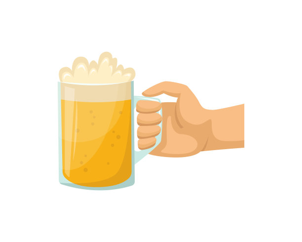 矢量插图的玻璃啤酒杯在手中。酒精饮料。图片下载