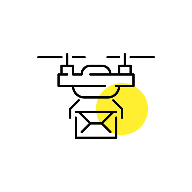 无人驾驶飞机运送邮件。用于运输货物的无人驾驶自动飞机。像素完美的线条艺术图标图片下载