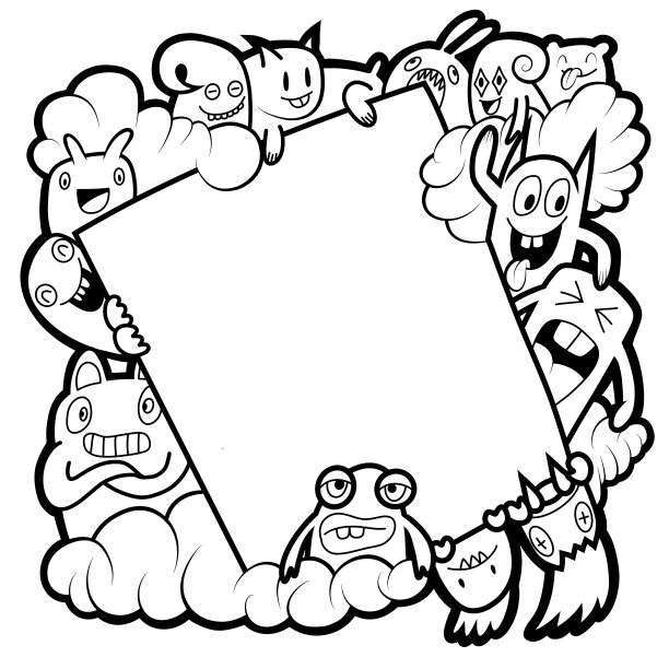 有趣的怪物涂鸦和备忘录板空间的文本。图片下载