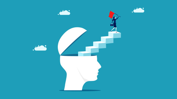 赢家。在成功的阶梯上举着红旗的女商人。业务概念向量图片下载