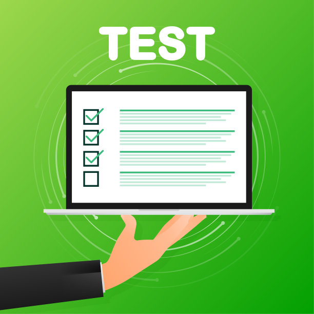 绿色背景带在线考试的笔记本电脑。矢量图图片下载