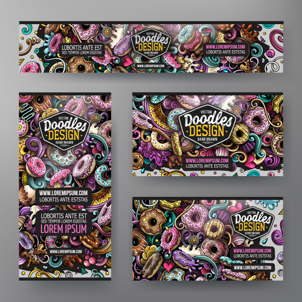 卡通涂鸦一套甜甜圈公司的身份图片下载