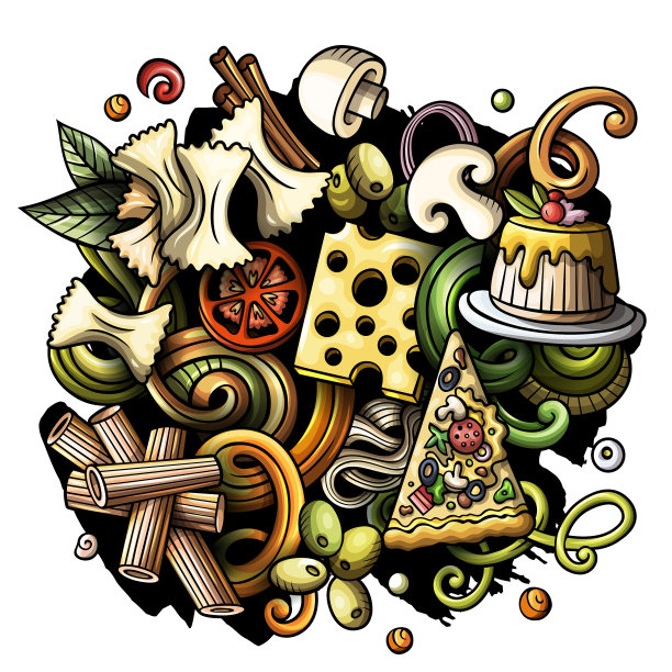 卡通涂鸦的意大利食物很有趣图片下载