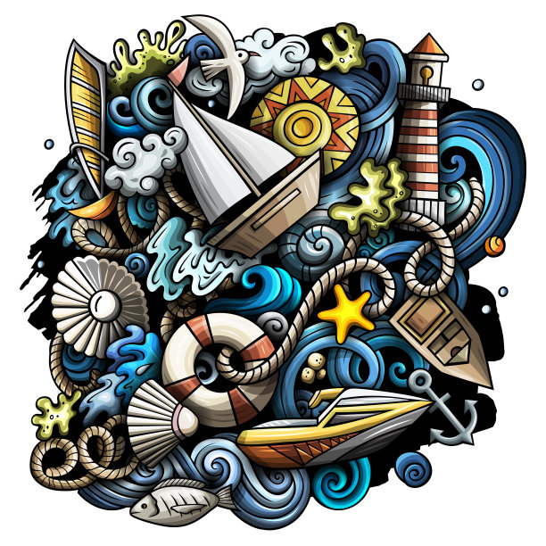 海洋手绘涂鸦颜色有趣的图片图片下载