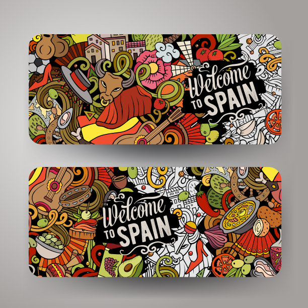 卡通可爱涂鸦西班牙横横幅设置图片下载