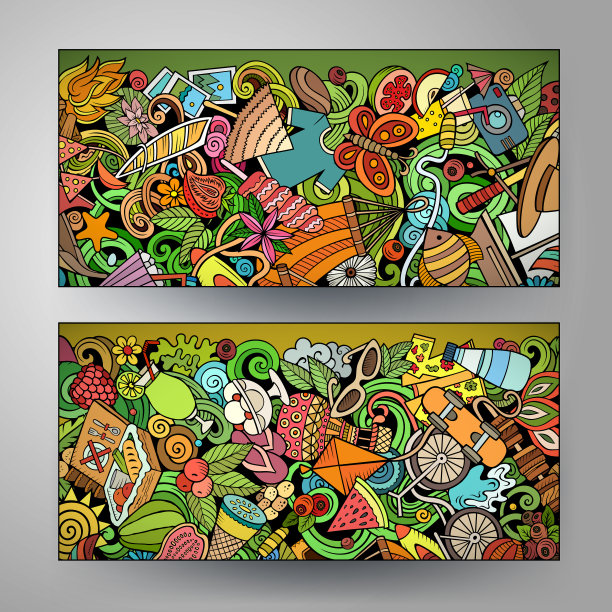 卡通可爱涂鸦夏天横横幅设置图片下载