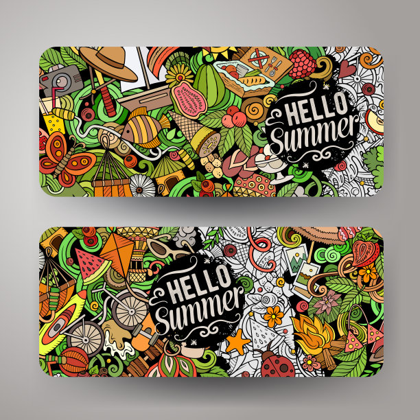 卡通可爱涂鸦夏天横横幅设置图片下载