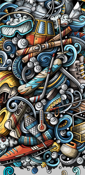 可爱的卡通彩色手绘涂鸦冬天图片下载