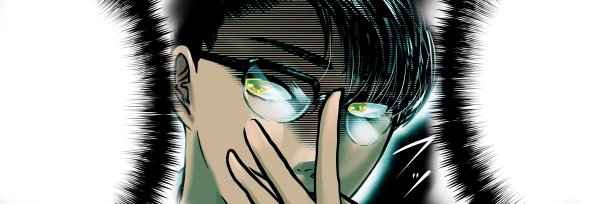 日本漫画插图，一个英俊的戴眼镜的办公室职员冷静地用手指推他的眼镜。图片下载