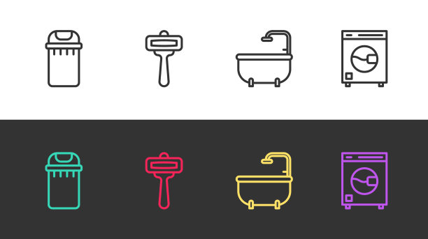 设线垃圾桶、刮胡刀、浴缸等图片下载