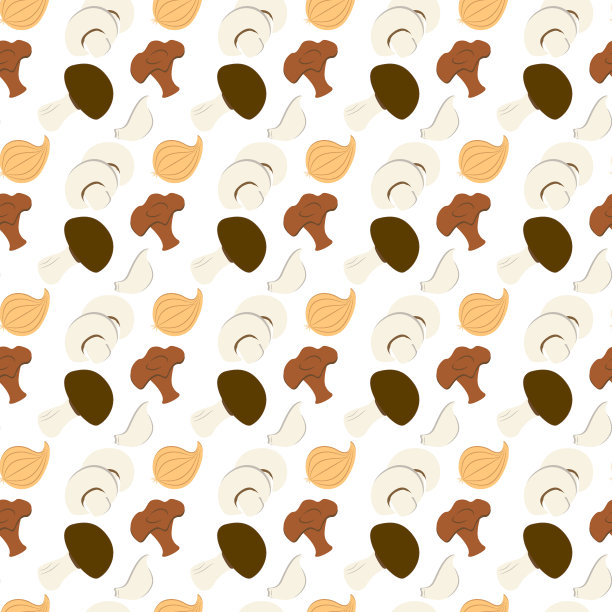 无缝图案各种蘑菇，洋葱头和蒜瓣卡通风格。图片下载