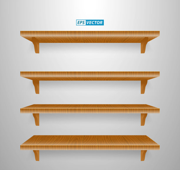 一套逼真的木墙隔断货架。每股收益向量图片下载