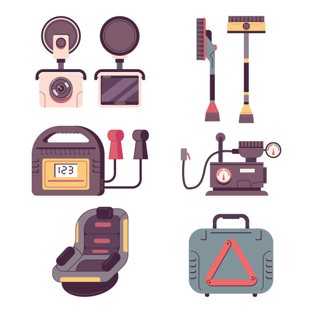 汽车配件矢量卡通设置孤立的白色背景。图片下载