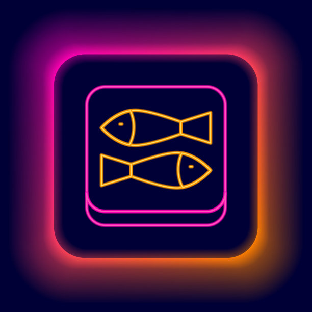 发光的霓虹灯线罐头鱼图标孤立上图片下载