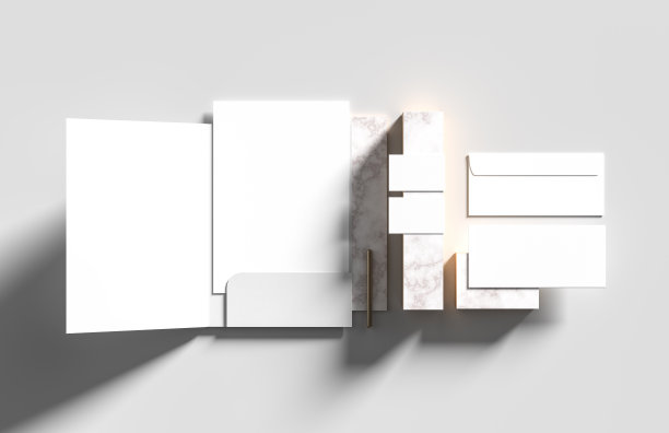 企业形象文具模拟孤立在现代风格的背景。模拟品牌标识。三维演示图片下载