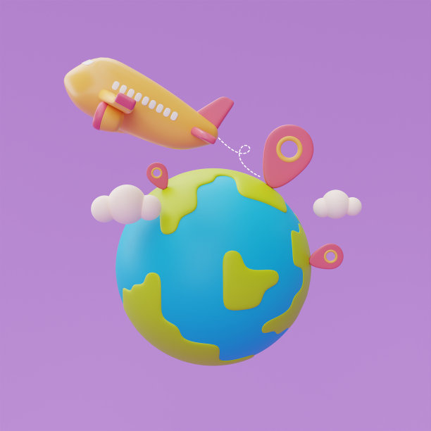 飞机飞行世界各地与定位销，旅游和旅行计划的旅行概念，假期假期，时间旅行，3d渲染图片下载