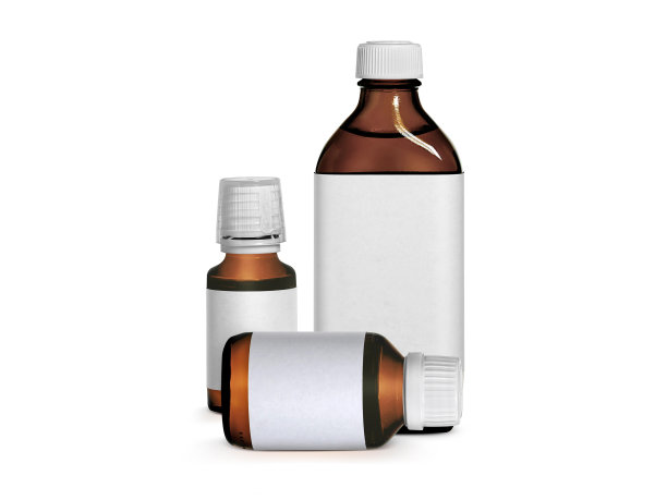 将棕色药瓶与标签隔离在白色背景上图片下载