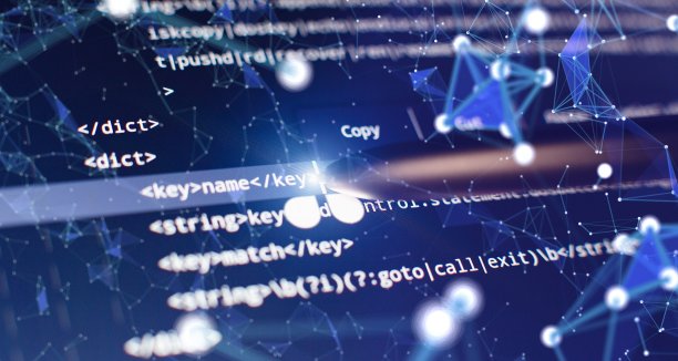 摘要计算机脚本代码。软件开发人员的编程代码屏幕。软件编程工作时间。图片下载