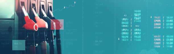有技术背景的加油站。汽油和燃料价格上涨图表。图片下载