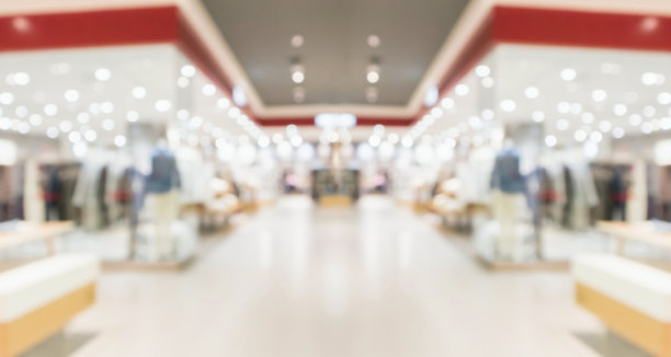 摘要模糊服装精品陈列商场内部的背景图片下载